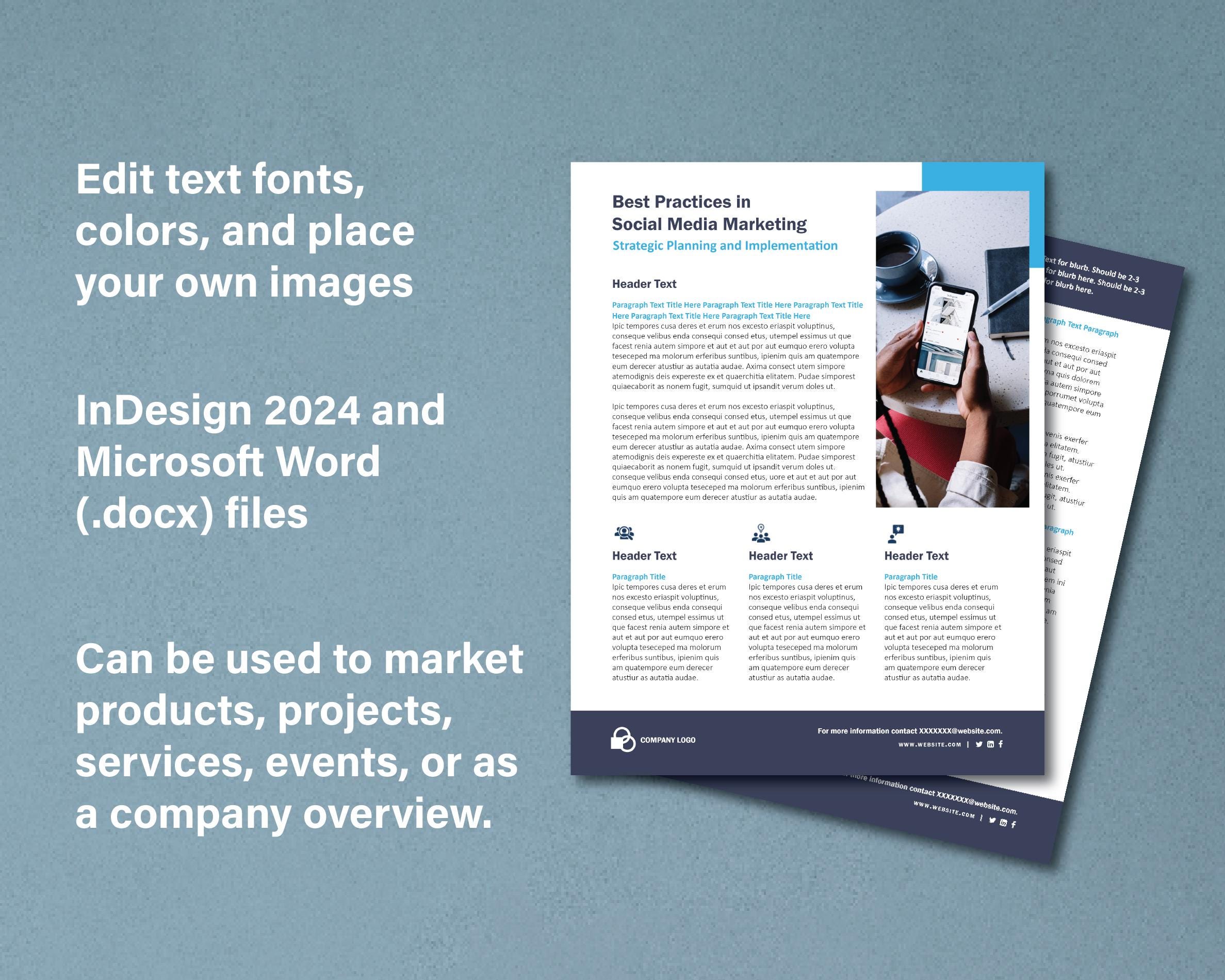 Modern One/two Pager Template: Marketing, Nonprofit, Services (indesign ...