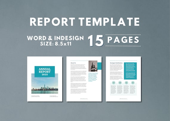 15-Page Teal Annual Report Template: Word & InDesign (8.5x11)