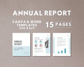 15-Page Annual Report Template: Blue & Orange Canva/Word (US Letter)