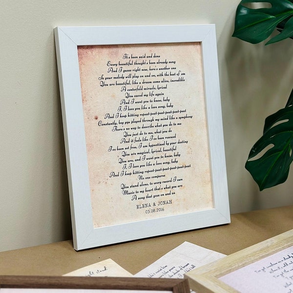 Personalized Framed Song Lyrics on Canvas - Music Sheet, Our Song, Wedding Gift, Couples Gift, First Dance