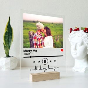 SHIP IN 1 DAY Personalised Music Plaque - Acrylic Plaque Song Code Last Minute Gift Couple Photo Gift Best Friend Gift Song Plaque