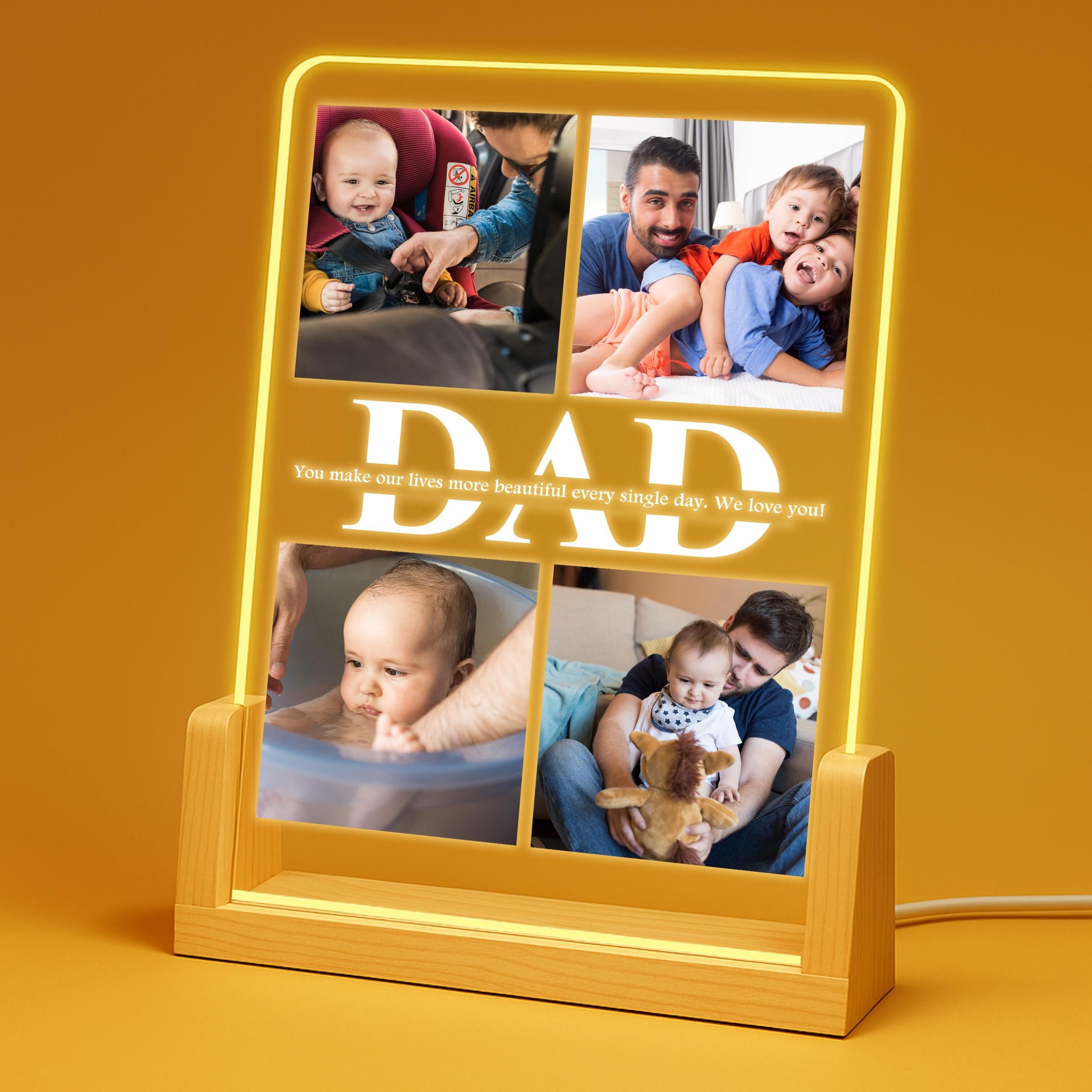 Custom 4 Photo Acrylic Gift for Dad, LED Stand, Personalized Text ...