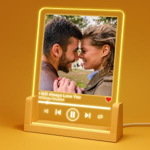 Custom Photo Personalised Music Plaque, LED Base Couples Gift, Valentines Day