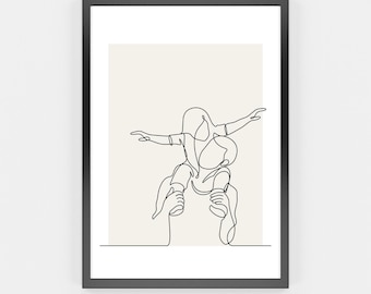 Dad and Daughter Line Art Drawing, Minimalist dad art print, Dad Kid Wall Poster, Fatherhood Art , Digital Download print