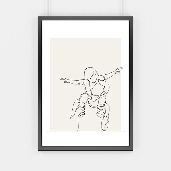 Dad and Daughter Line Art Drawing, Minimalist dad art print, Dad Kid Wall Poster, Fatherhood Art , Digital Download print