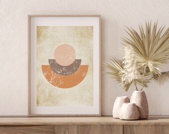 Abstract shapes wall art, Boho wall art print, Room decor art, Abstract canvas shapes, Modern shapes art print