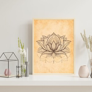 Lotus Flower Wall Art, Line Art Meditation PRINTABLE, ZEN wall decor, Boho Mandala Lotus printable, Meditation Wall Art