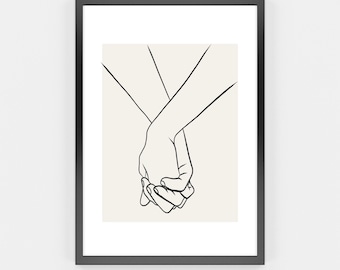 Couple Holding Hands Line Art Print, Lovers One Line Drawing, Hands Line Drawing Print, Digital Download