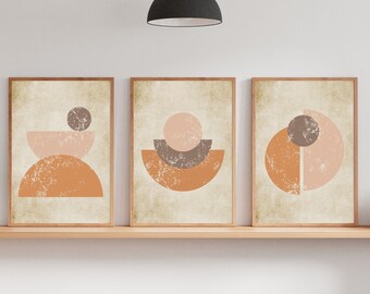 Gallery Set of 3 prints, Abstract Shapes wall art, Boho set of 3 art Printables, Geometrical shapes wall art, Mid century wall prints