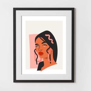 Mujer gitana boho, arte de niña moderna boho, retrato femenino de mujer boho, cartel femenino moderno, arte de moda de mujer, arte de pared imprimible