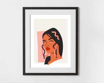 Bohemian Gypsy Woman, Boho modern girl art, Boho woman Female Portrait, Modern Female Poster, woman fashion art, Printable Wall Art