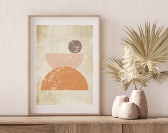 Abstract shapes wall art, Boho wall art print, Room decor art, Abstract figurative painting, Modern shapes art print
