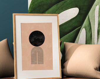 Mid Century Modern Art Print Terracotta Black Shapes Wall Art Boho Wall Decor printable art