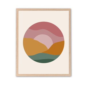Boho Landscape Wall Art, Neutral Wall Print, Printable Wall Decor, Minimalist poster, Circle Landscape Art