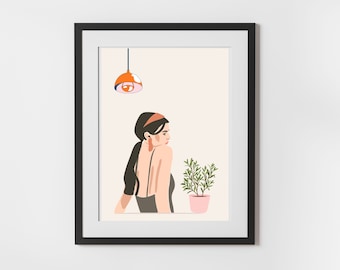 Bohemian Woman, Boho modern girl art, Boho woman Female Portrait, Modern Female Poster, woman fashion art, Printable Wall Art