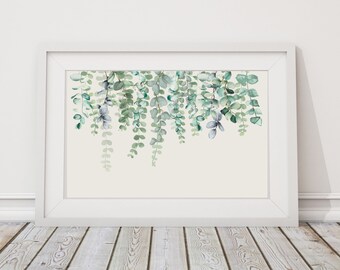 Botanical hanging plant digital print, Watercolor Eucalyptus plant wall art, Instant download printable house plant print