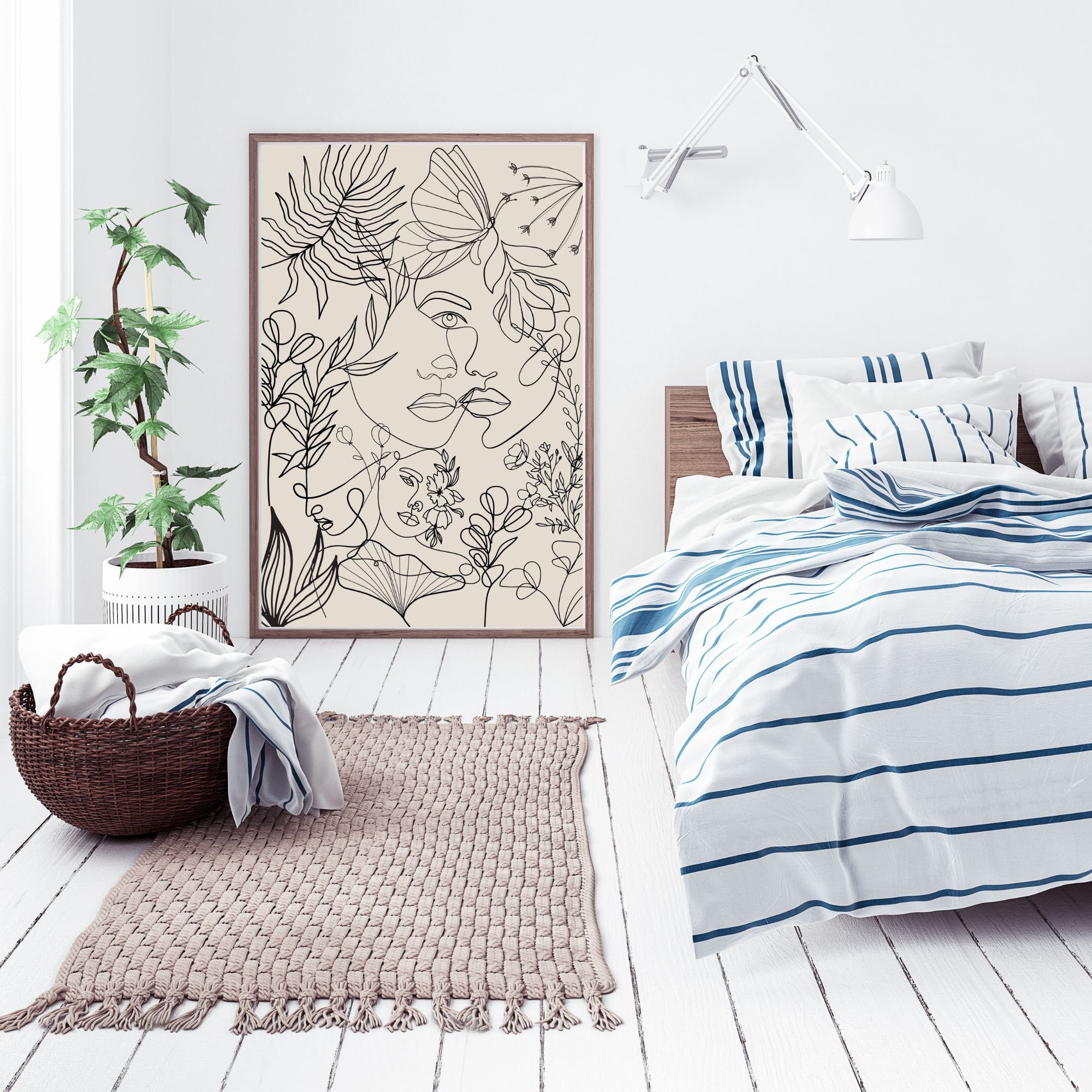 Female Faces Line Art Wall Print , Abstract Woman Line Drawing Boho ...