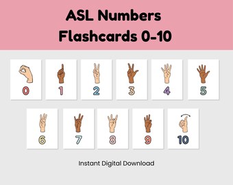 ASL Numbers Flashcards 0-10 | Sign Language Counting Cards (Digital Download)
