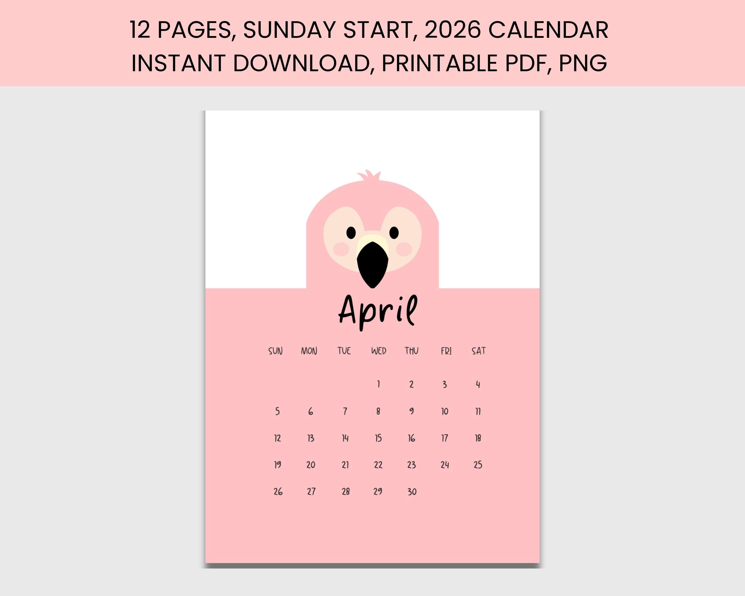2026 Kids Calendar Printable • Pastel Animal Faces (PNG & PDF) - Etsy
