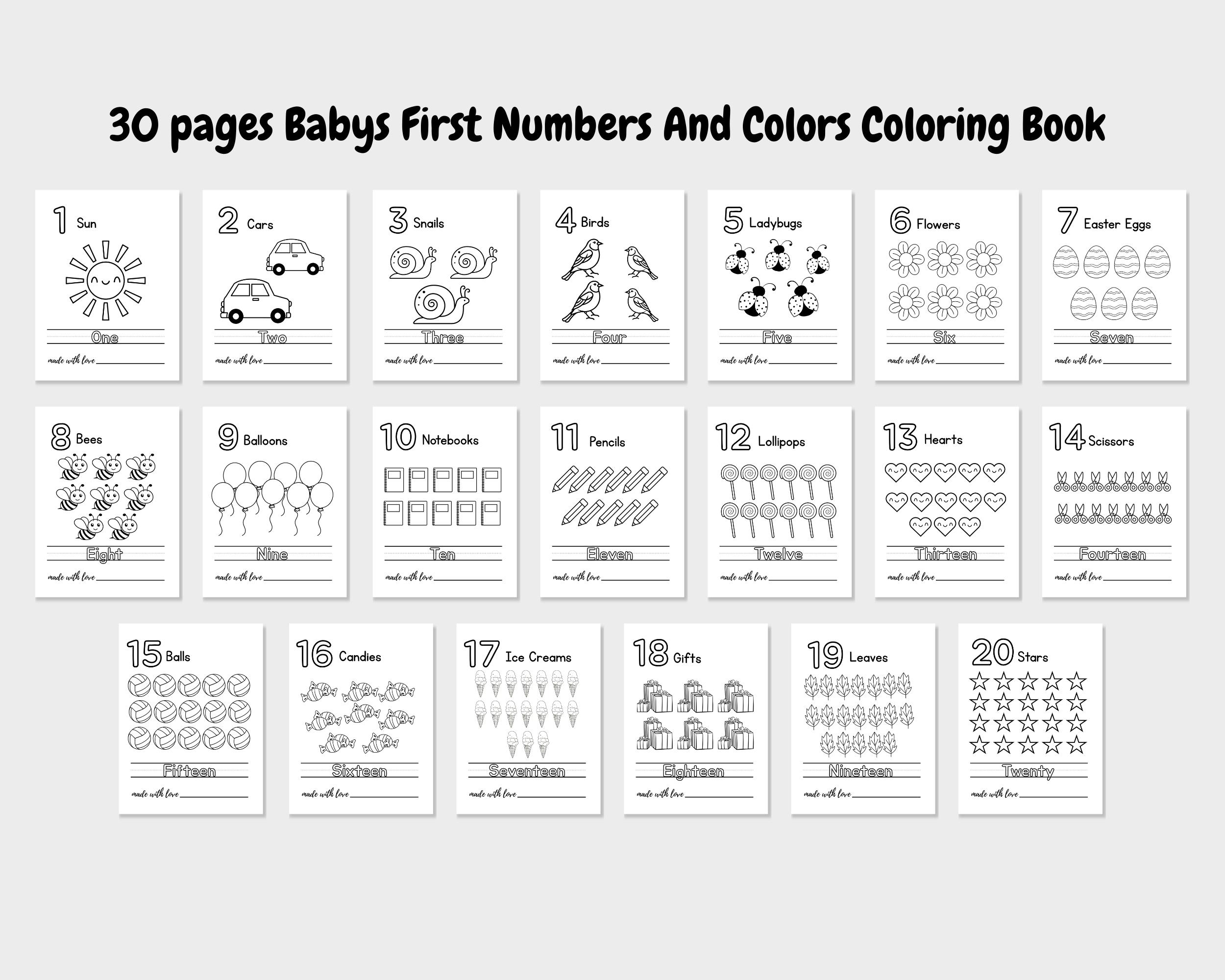 30 Pages Numbers and Colors Coloring Book | Toddler Learning (printable ...