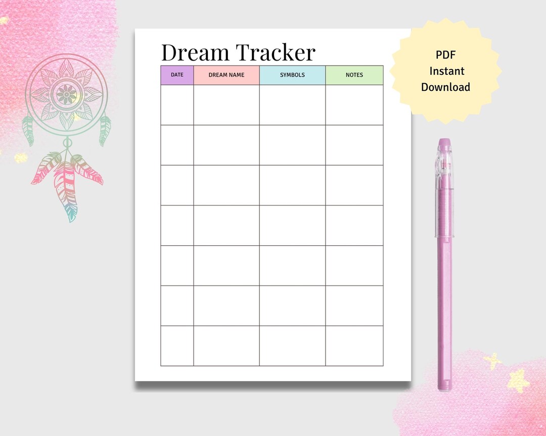 Dream Tracker | Dream Journal Page PDF | Printable Dream Symbols Log ...