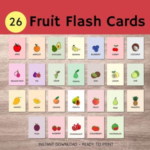 Cartes éclair de fruits pour enfants – inspirées de Montessori – PDF et PNG d'apprentissage préscolaire – 3 tailles – Cartes de fruits imprimables – Téléchargement instantané