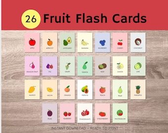 Flashcards de frutas para crianças – Inspirado em Montessori – Aprendizagem pré-escolar em PDF e PNG – 3 tamanhos – Flashcards de frutas para impressão – Download instantâneo
