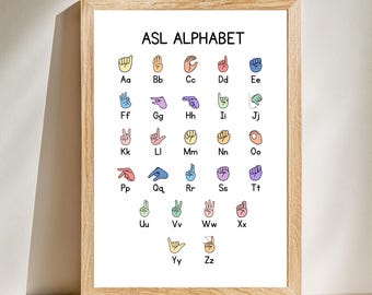 ASL Alphabet Poster | Pastel Nursery Decor (Instant Download)