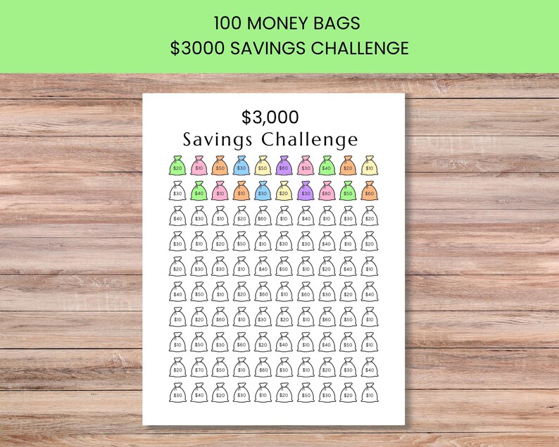 3000 Dollar Savings Challenge Printable, 100 Envelope Tracker (PDF ...