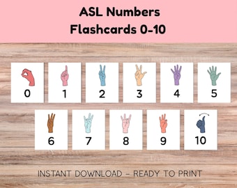 ASL Number Flashcards | American Sign Language, Pastel Colors (Digital Download)