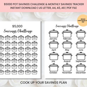 5000 Dollar Pot Savings Challenge Tracker, Monthly Coloring Chart (PDF Download)