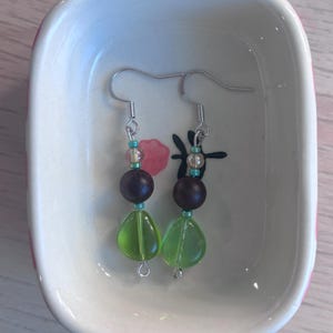 Handmade Green/Brown/Silver Dangle Earrings
