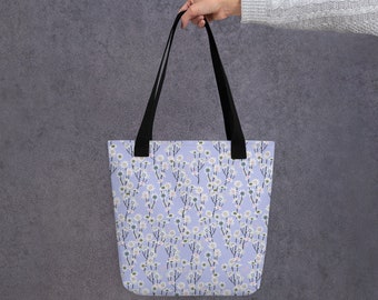 Floral Print Tote Bag - Lilac Purple Daisies