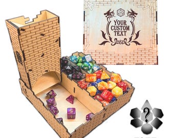 Dice Tower Storage and Tray - D&D Dice Miniature Storage Box, Wood Dice Tower and Dice Tray, Custom Tray/Lid Gift