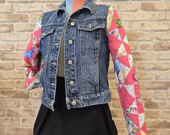 Denim Jacket with Quilted Sleeves