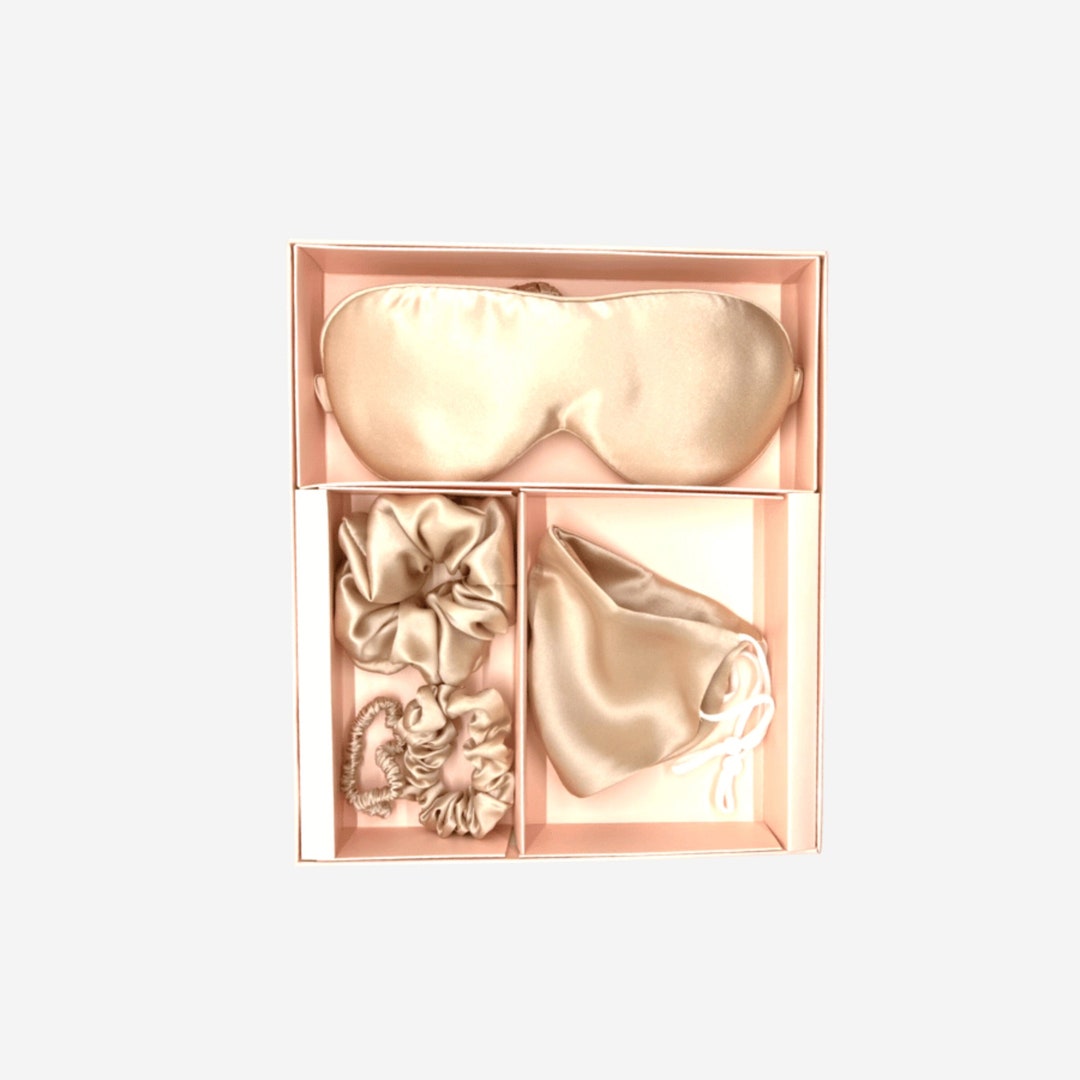 100% Pure Silk Gift Set- Champagne with White Piping