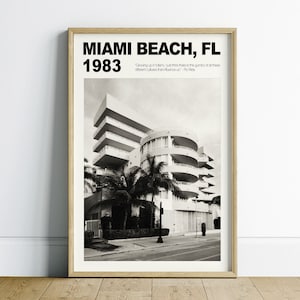 Florida Wall Art Printable, Coastal Print, Travel Poster Digital Download, Miami Wall Art, Retro Wall Art, Monochrome Wall Art Printable