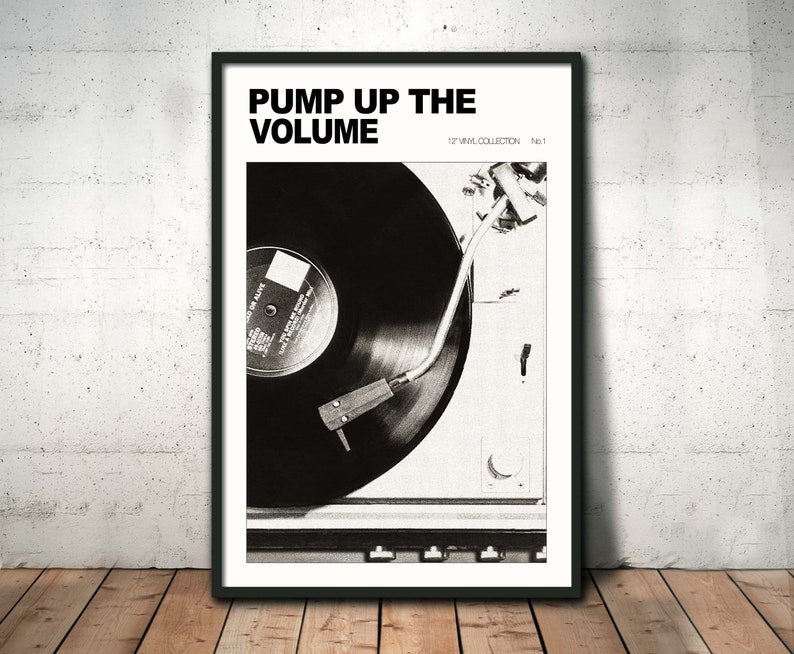 Svartvitt retro väggkonsttryck, vintage musikaffisch, vinylskiva väggkonst, retro affischtryck, retro heminredning hallväggkonst bild 7