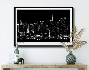 New York Skyline Printable Wall Art, Digital Download Manhattan Skyline, Black And White Wall Art, Digital Download Cityscape Wall Art