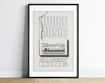 Roland TR-909 Cartel de música imprimible Retro Wall Art, House Music Wall Art Descarga digital, Productor musical Wall Art, Synth Pop Wall Art