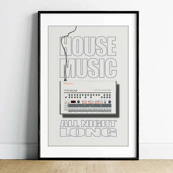 Roland TR-909 Printable Music Poster Retro Wall Art, House Music Wall Art Digital Download, Music Producer Wall Art, Synth Pop Wall Art