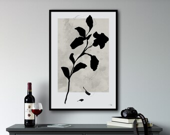 Black And White Floral Wall Art Print Minimalist Floral Print Wall Art, Minimalist Flower Print, Black And White Minimalist Poster