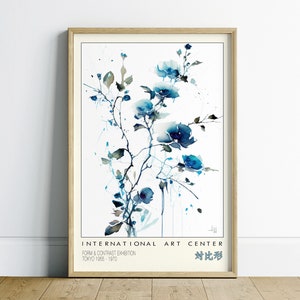 Mid Century Modern Digital Download, Japanese Printable Wall Art, Fine Art Print, Retro Japanese Flower Art Print