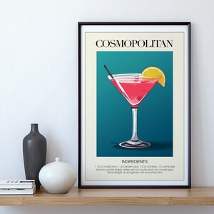 Impresiones de carritos de bar imprimibles, decoración de apartamentos de arte de pared boho, arte de carrito de bar, póster de cóctel cosmopolita, arte minimalista de la pared de la cocina