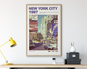 New York Wall Art Printable, New York Wall Art, Digital Download, Times Square Wall Art, New York City Travel Poster, Retro Wall Art