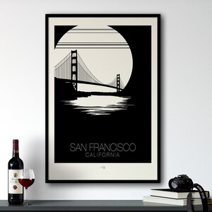 カリフォルニアのミニマリスト ウォール アート アパートメント デコレーション、白黒ウォール アート、サンフランシスコの旅行ポスター、部屋の装飾の美学、トレンディなウォール アート