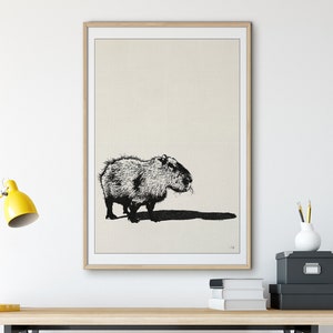 Printable Capybara Retro Wall Art, Capybara Gift Apartment Decor, Black And White Trendy Wall Art, Bar Cart Art, Cottagecore Farmhouse Decor