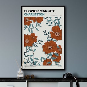 Charleston Wall Art South Carolina Flower Market Poster, Retro Wall Art, Botanical Wall Art, Floral Art Print, Modern Wall Art