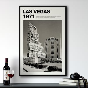 Arte de pared retro en blanco y negro con estampado de Las Vegas, decoración de apartamentos con arte de pared en blanco y negro, regalos de viaje para papá
