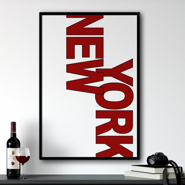 New York Wall Art Print Apartment Decor, Typography Poster, Maximalist Wall Art, Bar Cart Print, College Dorm Decor, Room Decor Aesthetic